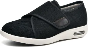Women's Diabetic Shoes with Adjustable Closure Wide Width Edema Shoes Non-Slip Elderly Swollen Feet Walking Sneakers Black