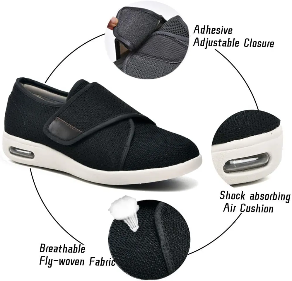 Women's Diabetic Shoes with Adjustable Closure Wide Width Edema Shoes Non-Slip Elderly Swollen Feet Walking Sneakers Black