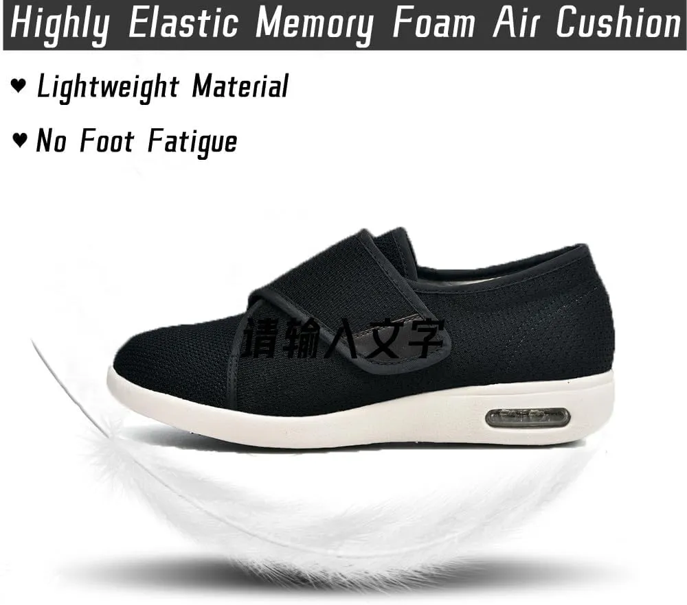 Women's Diabetic Shoes with Adjustable Closure Wide Width Edema Shoes Non-Slip Elderly Swollen Feet Walking Sneakers Black
