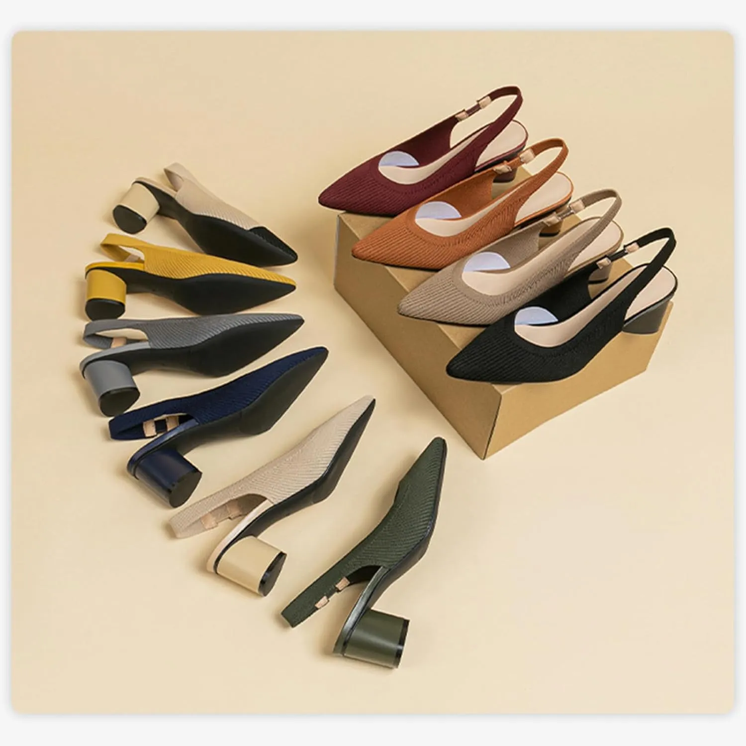 Women's Knitted Slingback Dress Pumps with Ankle Strap Closed Pointed Toe Low Block Heel Dress Shoes for Work Office Wedding Dressy