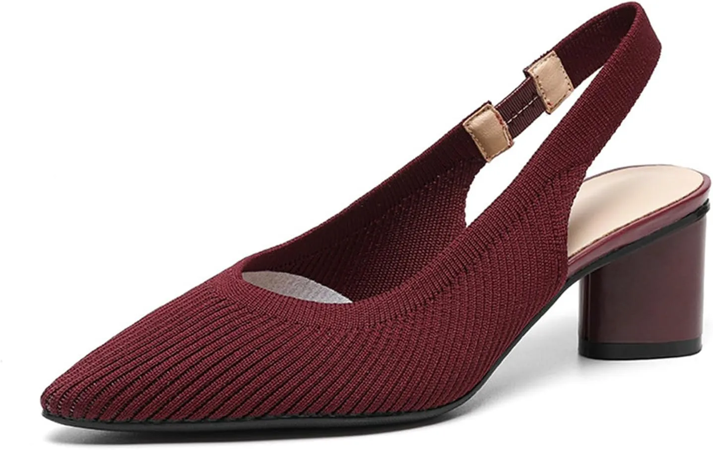 Women's Knitted Slingback Dress Pumps with Ankle Strap Closed Pointed Toe Low Block Heel Dress Shoes for Work Office Wedding Dressy