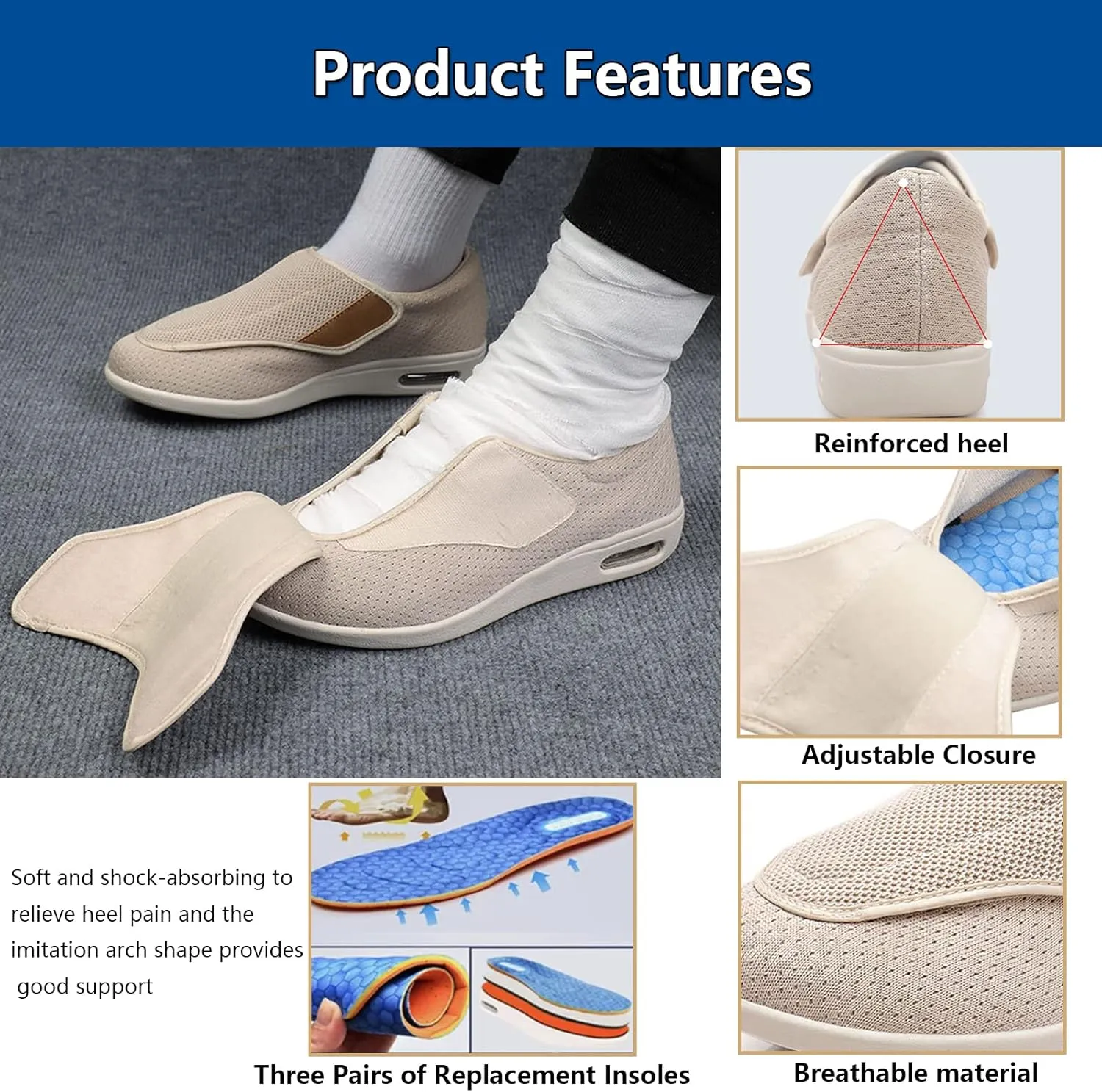 Women's Men Diabetic Shoes,with Removable Memory Foam Insoles Lightweight for Seniors Swollen Feet
