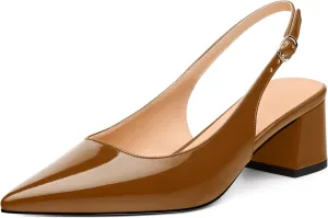 Womens Slingbacks, Pointed Toe Mid Block Heel Slingback Pumps for Women, Leather Insole Comfort Pumps 2"