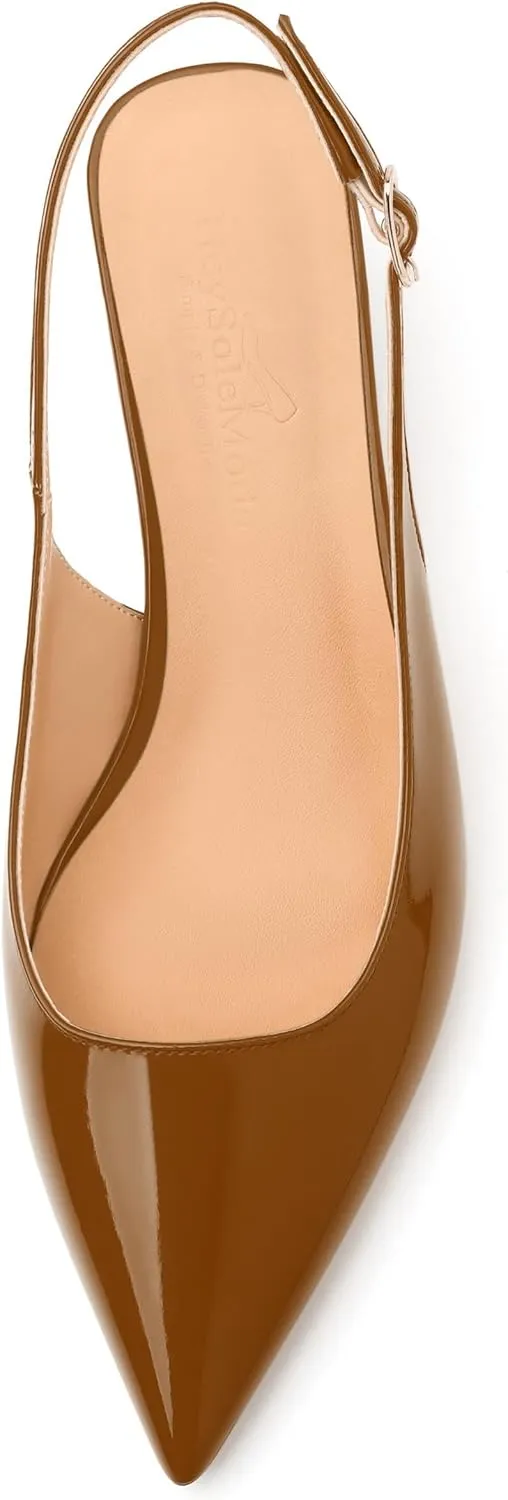 Womens Slingbacks, Pointed Toe Mid Block Heel Slingback Pumps for Women, Leather Insole Comfort Pumps 2"