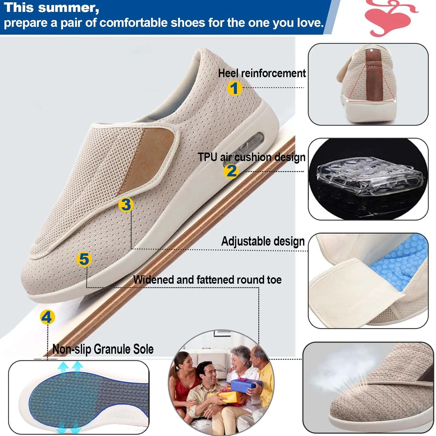Women's Walking Shoes with Arch Support,with Removable Memory Foam Insoles Lightweight for Seniors Swollen Feet Men 8/Women 9.5