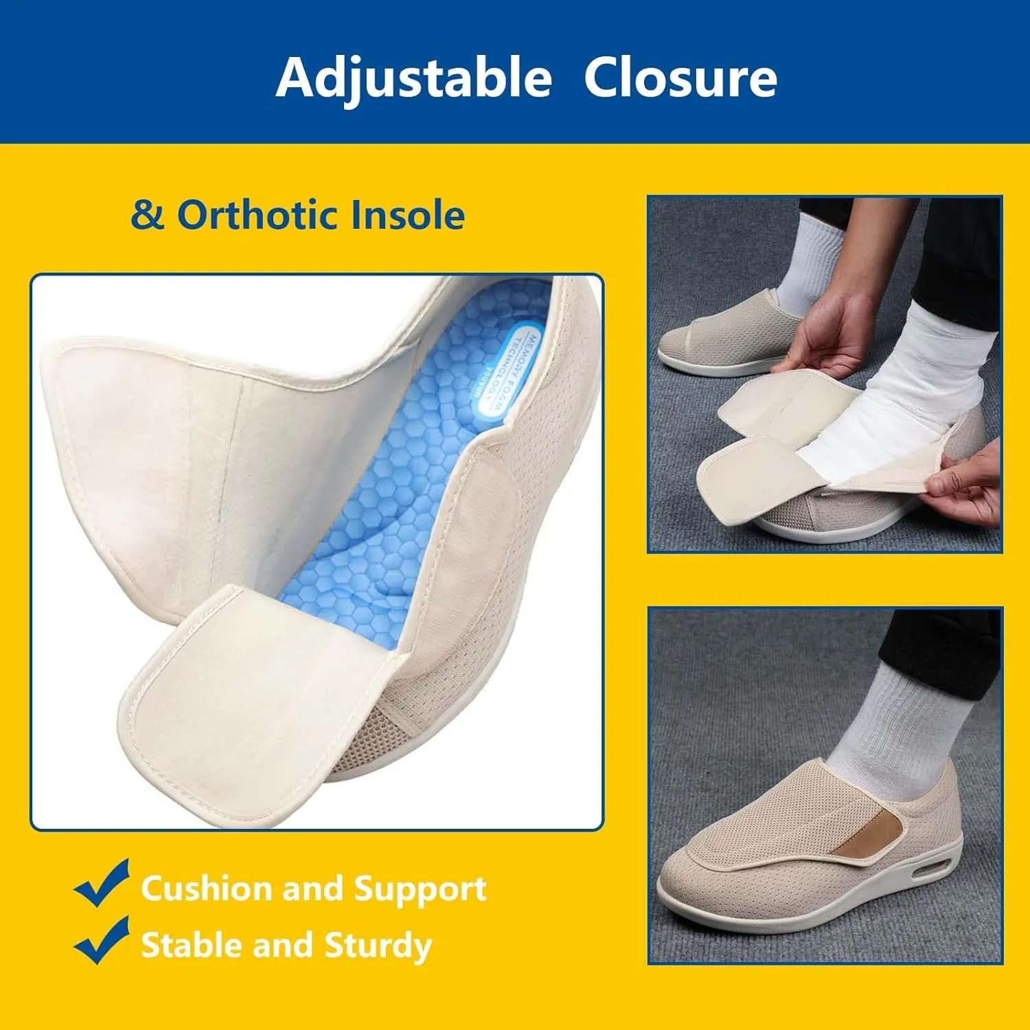 Women's Walking Shoes with Arch Support,with Removable Memory Foam Insoles Lightweight for Seniors Swollen Feet Men 8/Women 9.5