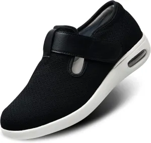 Womens Wide Width Diabetic Shoes with Adjustable Closure Lightweight Breathable for Diabetic Edema Plantar Fasciitis Bunions Arthritis Elderly Swollen Feet Black