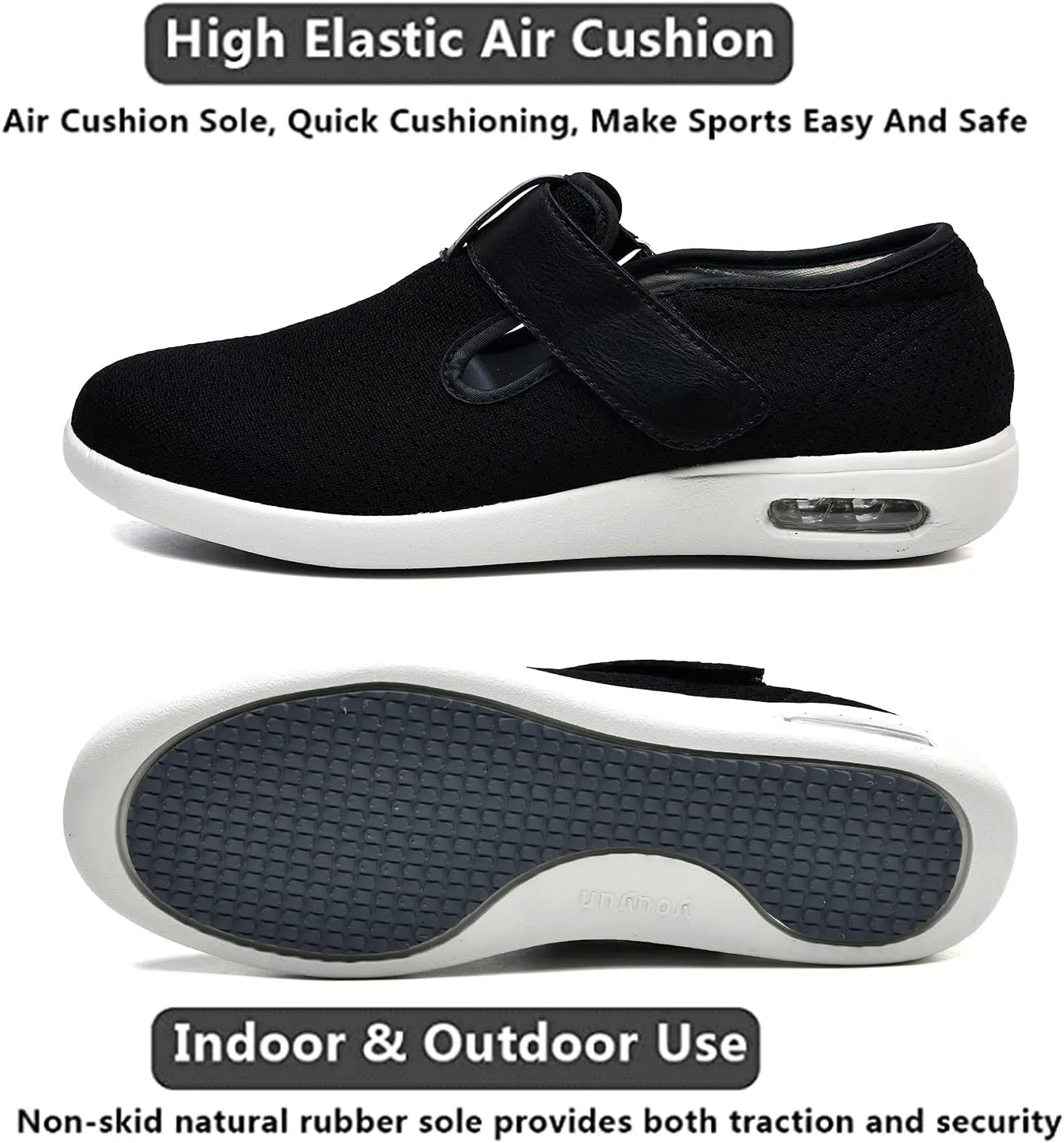 Womens Wide Width Diabetic Shoes with Adjustable Closure Lightweight Breathable for Diabetic Edema Plantar Fasciitis Bunions Arthritis Elderly Swollen Feet Black