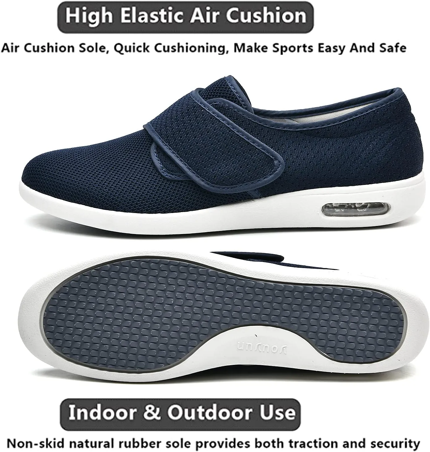 Womens Wide Width Diabetic Shoes with Adjustable Closure Lightweight Breathable for Diabetic Edema Plantar Fasciitis Bunions Arthritis Elderly Swollen Feet Navy