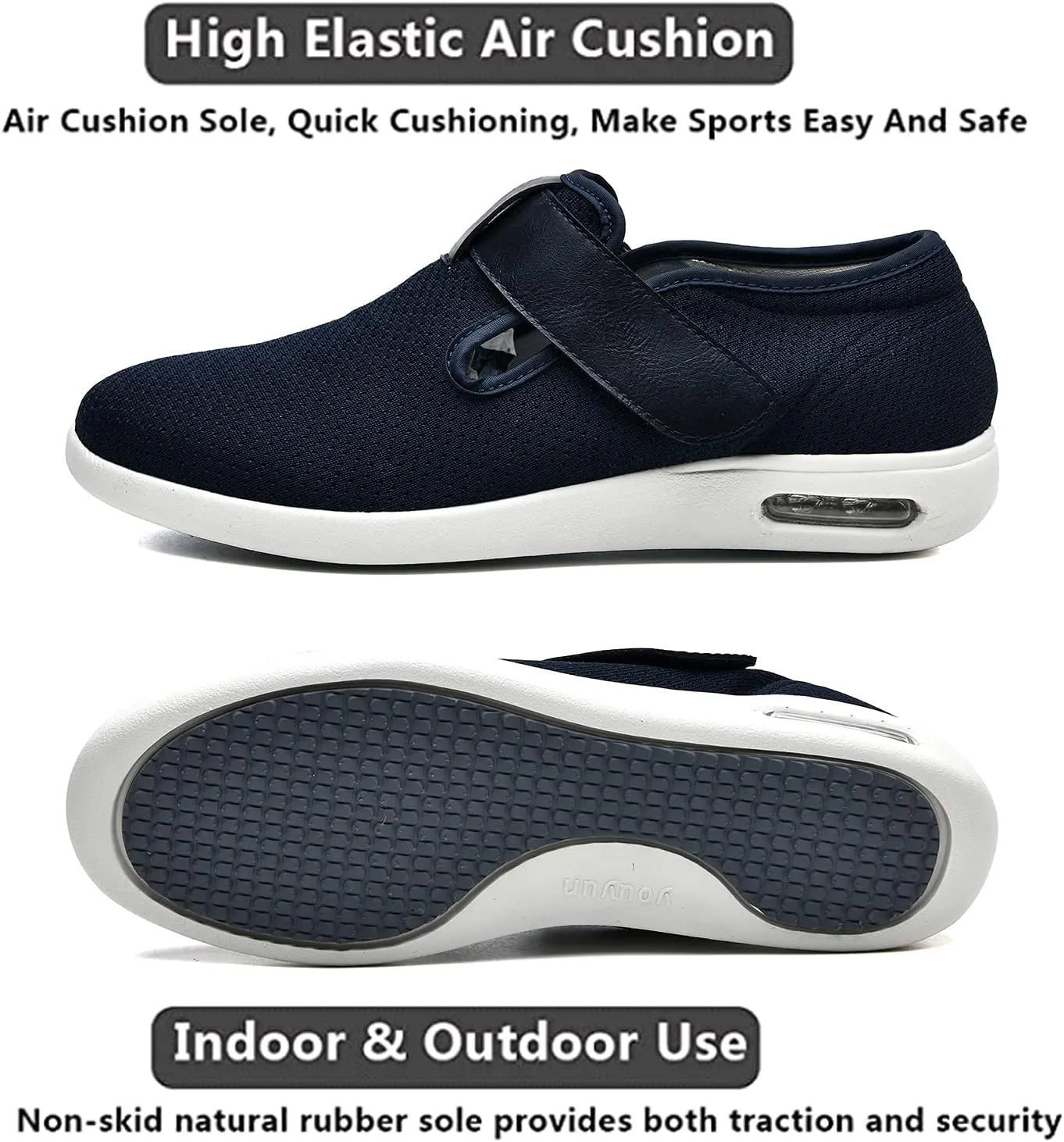 Womens Wide Width Diabetic Shoes with Adjustable Closure Lightweight Breathable for Diabetic Edema Plantar Fasciitis Bunions Arthritis Elderly Swollen Feet Navy