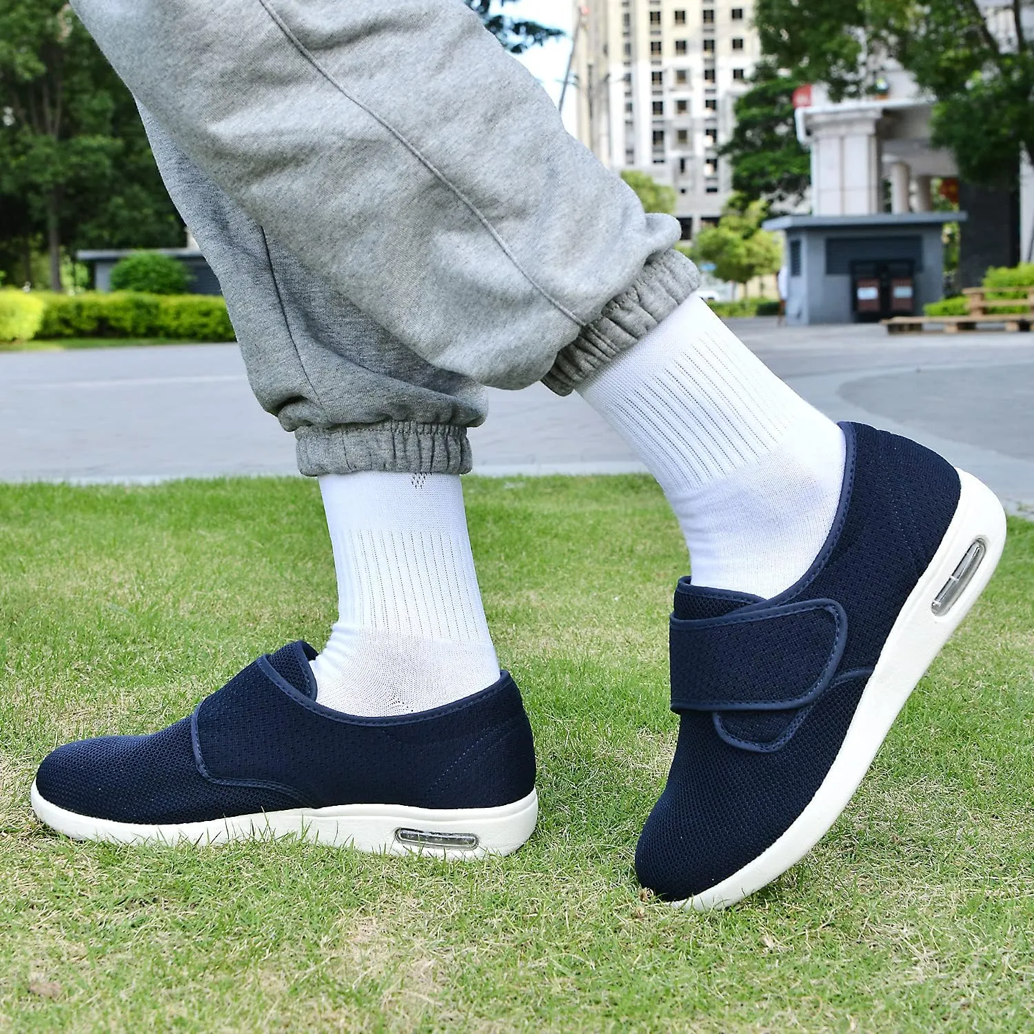 Womens Wide Width Diabetic Shoes with Adjustable Closure Lightweight Breathable for Diabetic Edema Plantar Fasciitis Bunions Arthritis Elderly Swollen Feet Navy