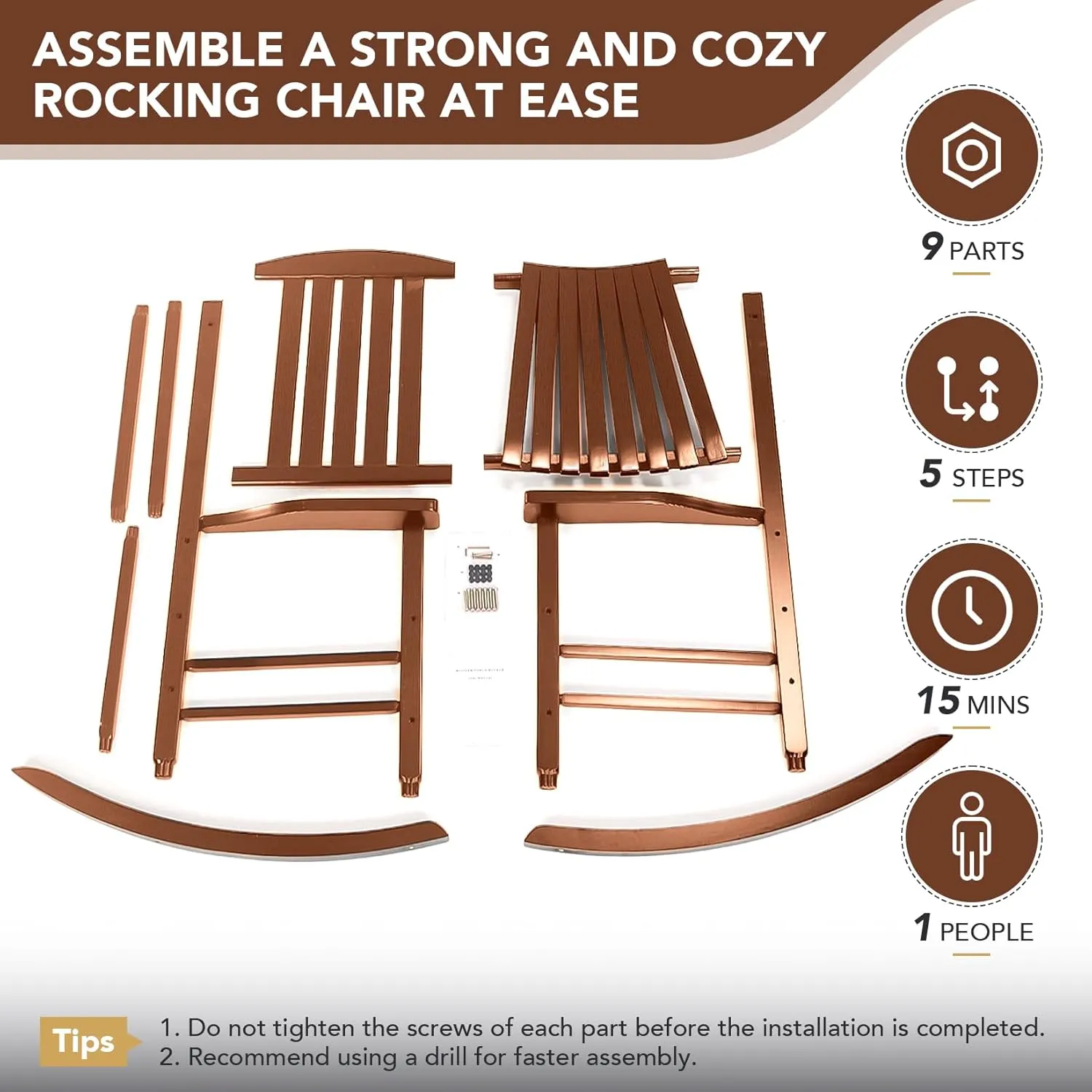 Wood Outdoor Rocking Chair, Oversized Patio Rocking Chair w/400lbs Support & High Backrest | Porch, Lawn, Garden, Backyard, Outdoor, Indoor, Natural