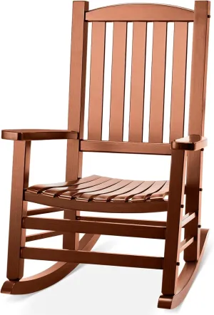 Wood Outdoor Rocking Chair, Oversized Patio Rocking Chair w/400lbs Support & High Backrest | Porch, Lawn, Garden, Backyard, Outdoor, Indoor, Natural