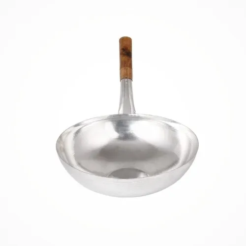 Wooden Handle Chinese Wok, Stainless Steel, 15" Diameter