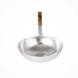 Wooden Handle Chinese Wok, Stainless Steel, 15" Diameter
