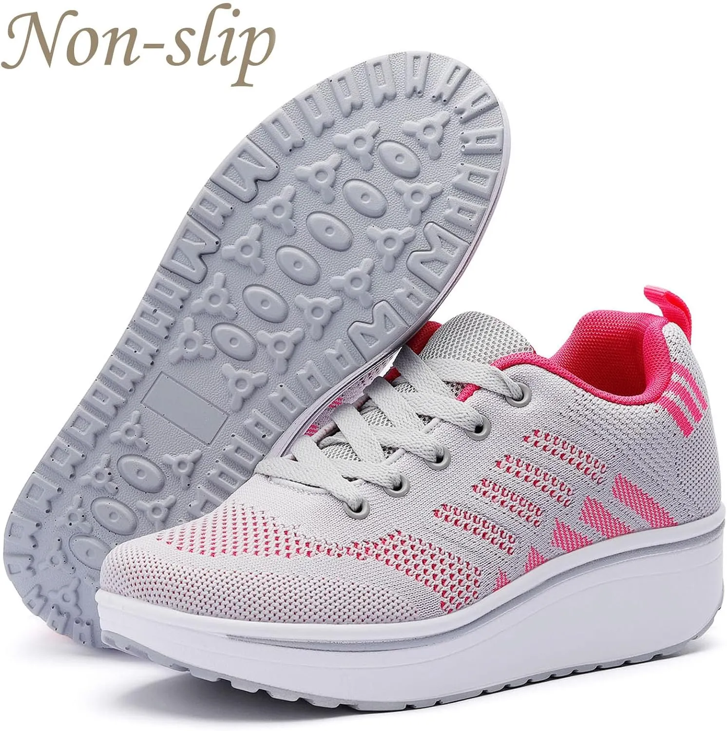 WUIWUIYU Womens Outdoor Casual Wedge Platform Mesh Lace-Up Sport Athletic Rocker Shoes Trainers Sneakers