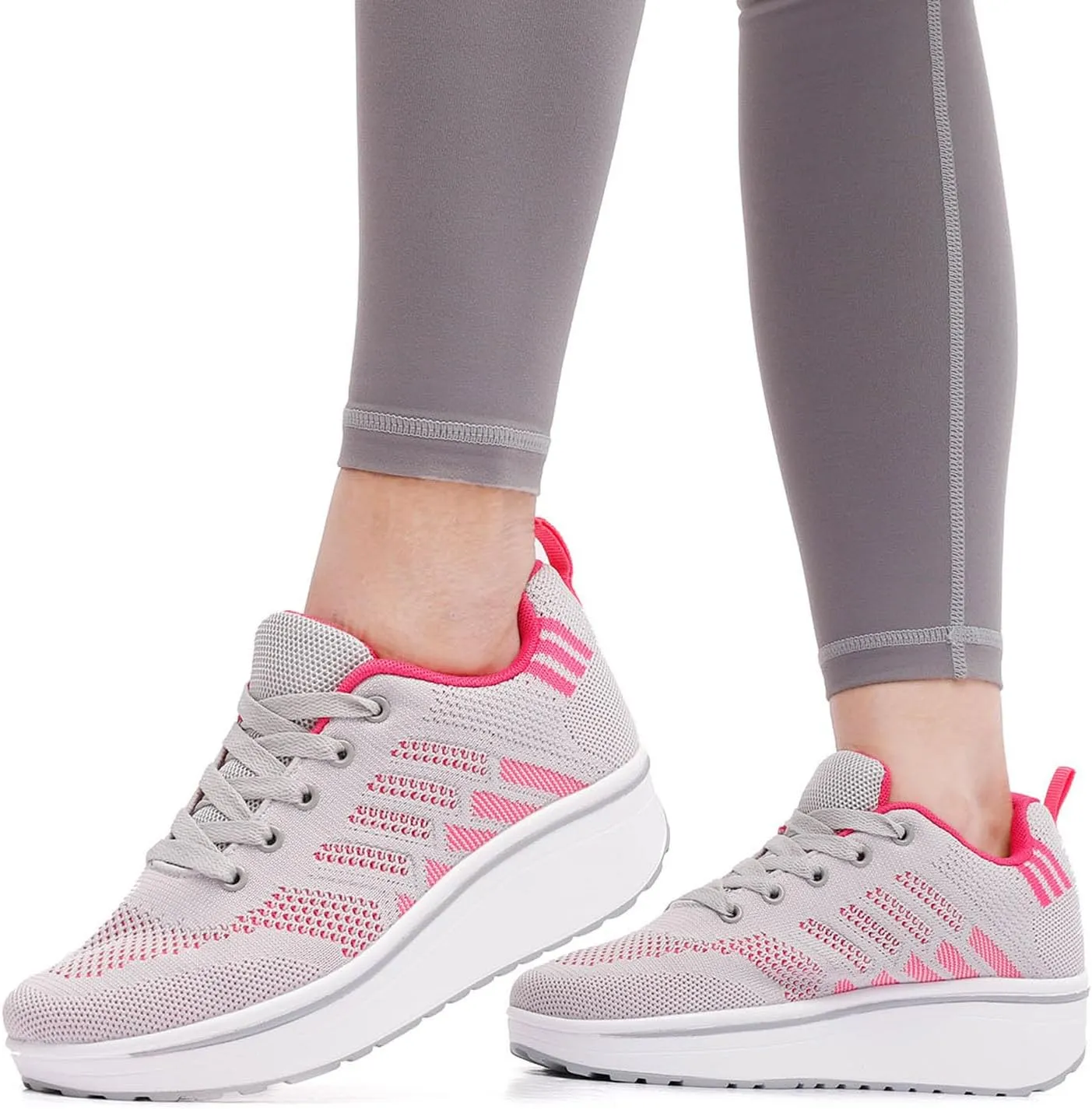 WUIWUIYU Womens Outdoor Casual Wedge Platform Mesh Lace-Up Sport Athletic Rocker Shoes Trainers Sneakers