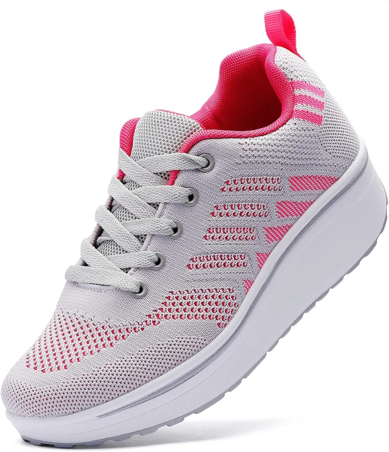 WUIWUIYU Womens Outdoor Casual Wedge Platform Mesh Lace-Up Sport Athletic Rocker Shoes Trainers Sneakers