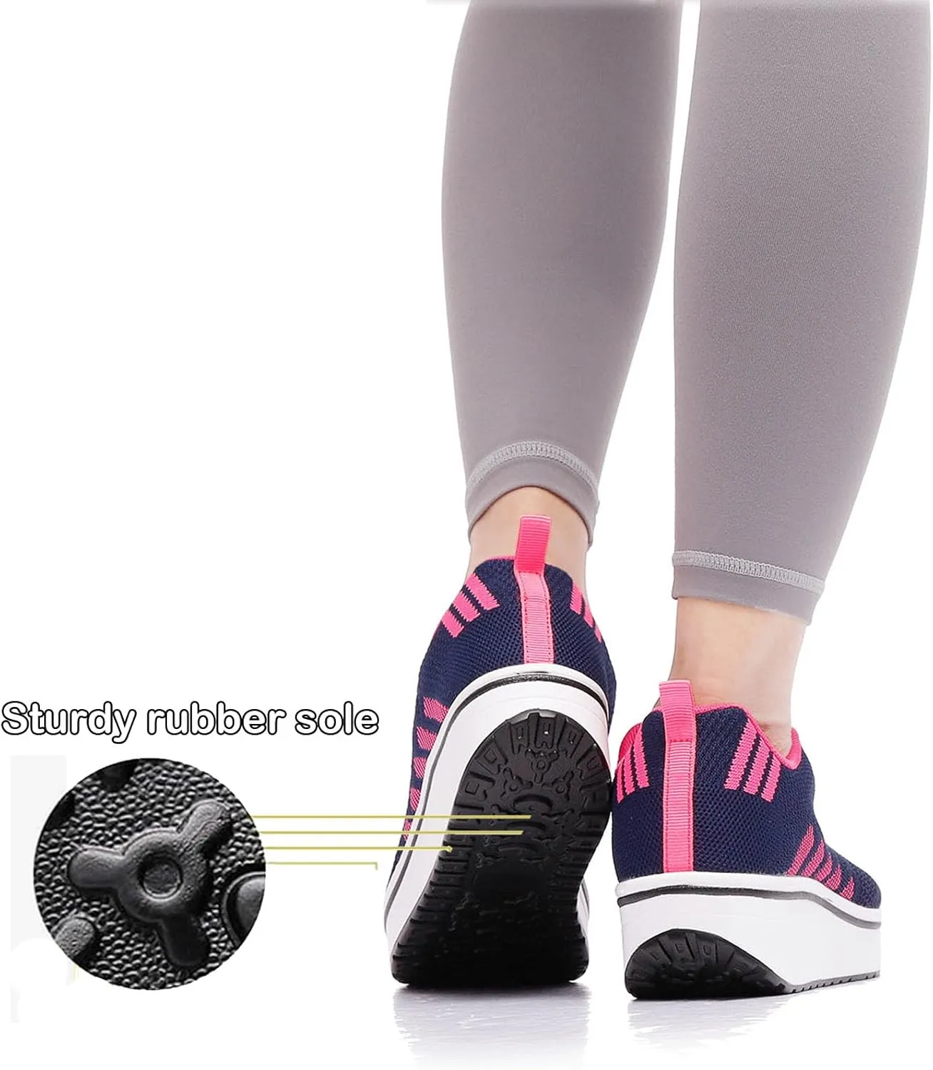 WUIWUIYU Womens Outdoor Casual Wedge Platform Mesh Lace-Up Sport Athletic Rocker Shoes Trainers Sneakers