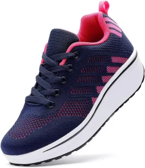 WUIWUIYU Womens Outdoor Casual Wedge Platform Mesh Lace-Up Sport Athletic Rocker Shoes Trainers Sneakers