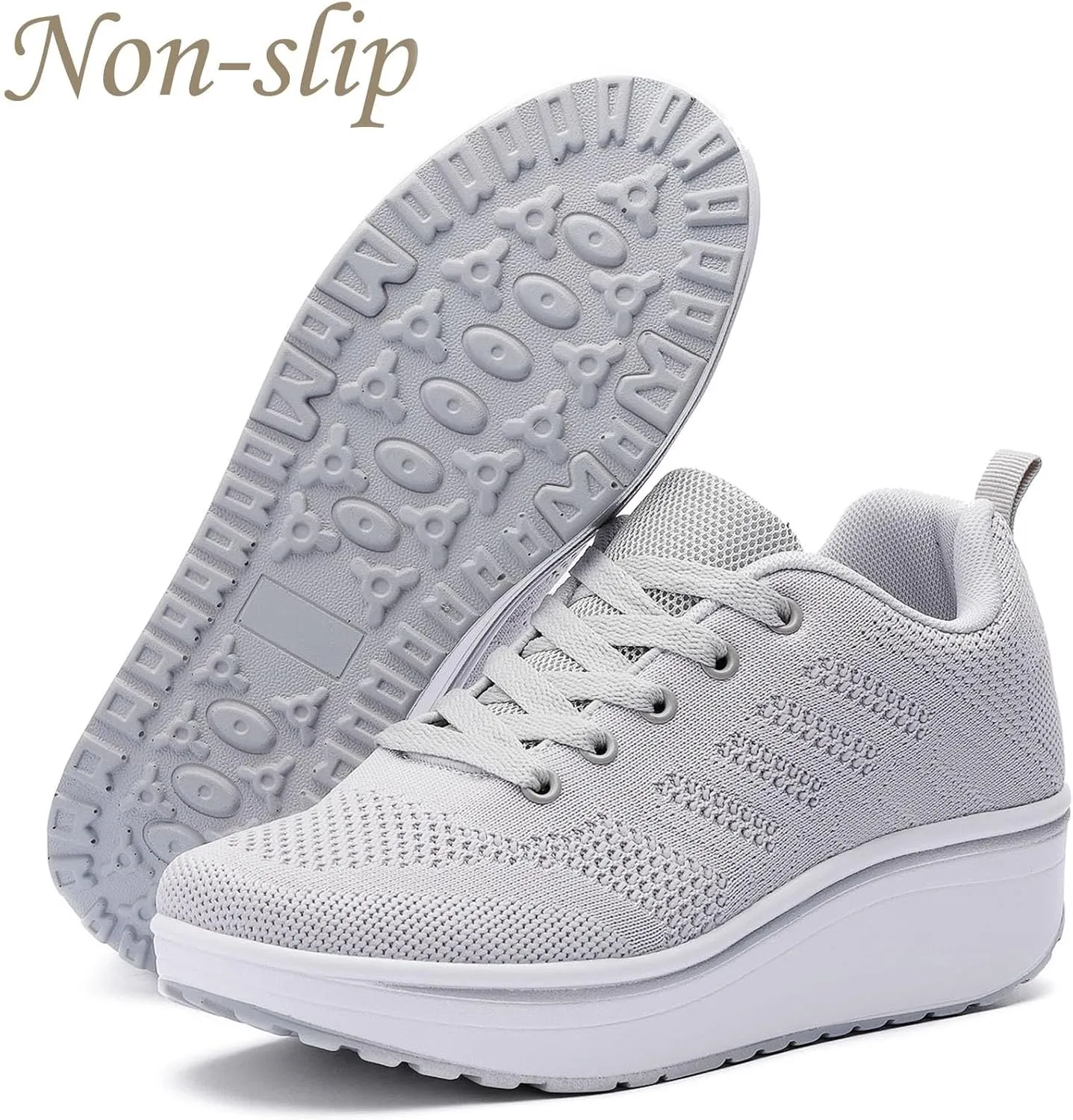 WUIWUIYU Womens Outdoor Casual Wedge Platform Mesh Lace-Up Sport Athletic Rocker Shoes Trainers Sneakers