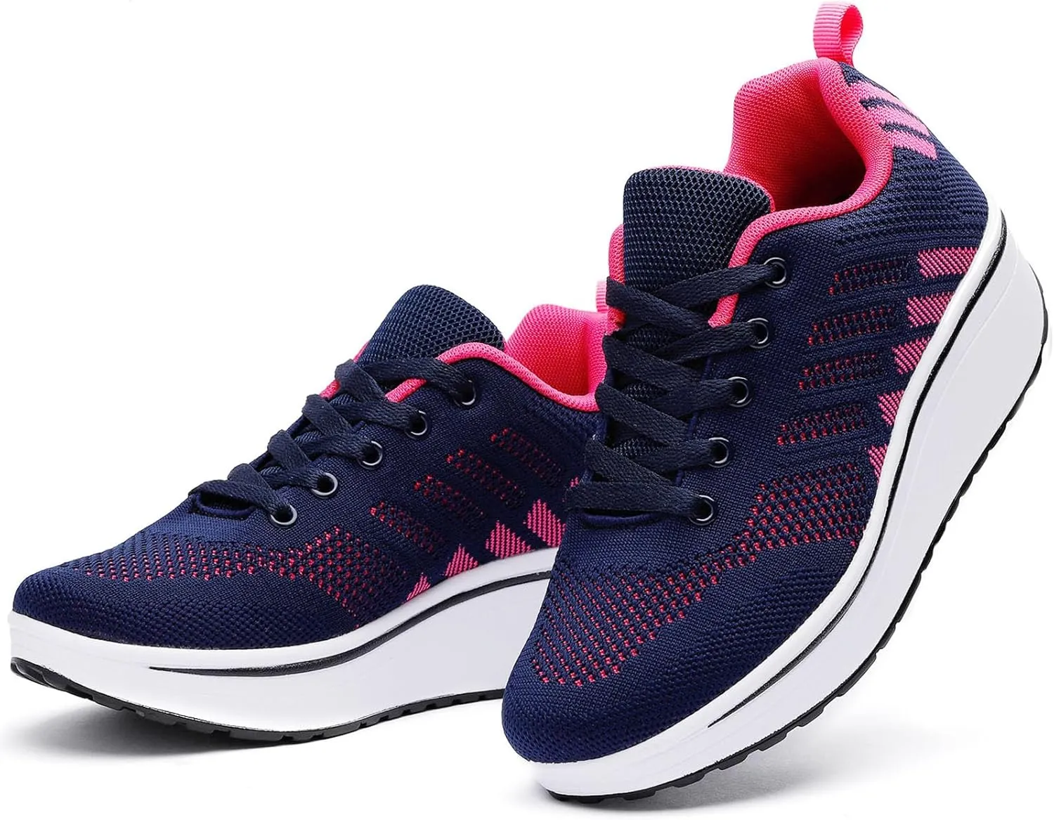 WUIWUIYU Womens Outdoor Casual Wedge Platform Mesh Lace-Up Sport Athletic Rocker Shoes Trainers Sneakers