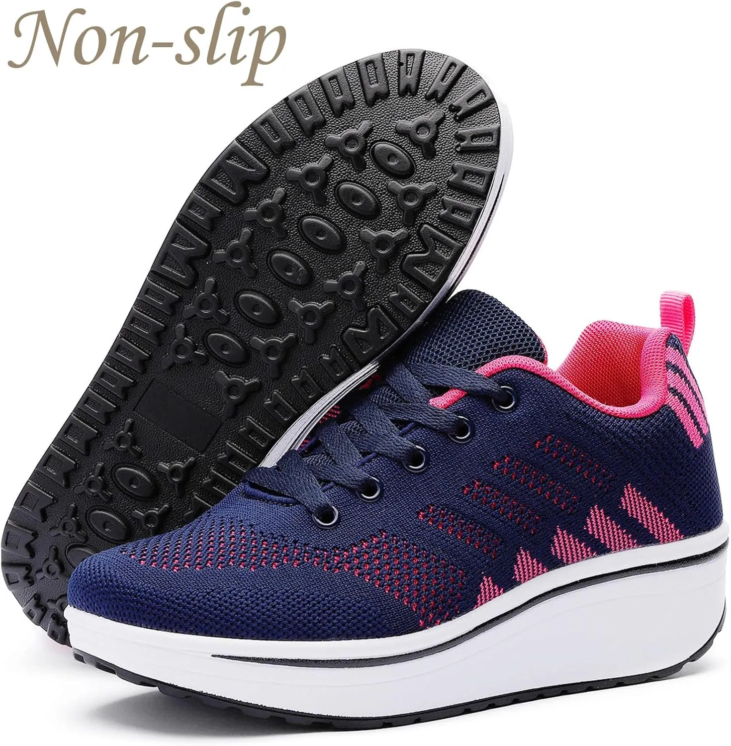 WUIWUIYU Womens Outdoor Casual Wedge Platform Mesh Lace-Up Sport Athletic Rocker Shoes Trainers Sneakers