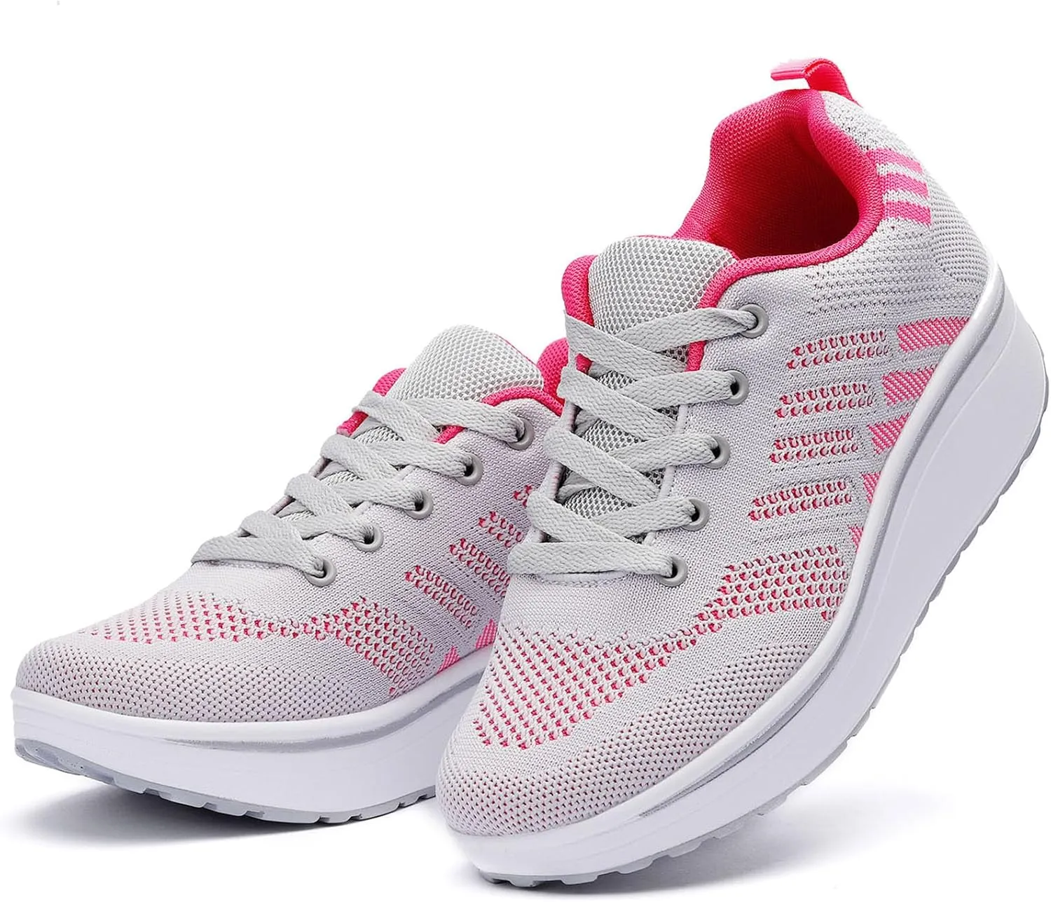 WUIWUIYU Womens Outdoor Casual Wedge Platform Mesh Lace-Up Sport Athletic Rocker Shoes Trainers Sneakers