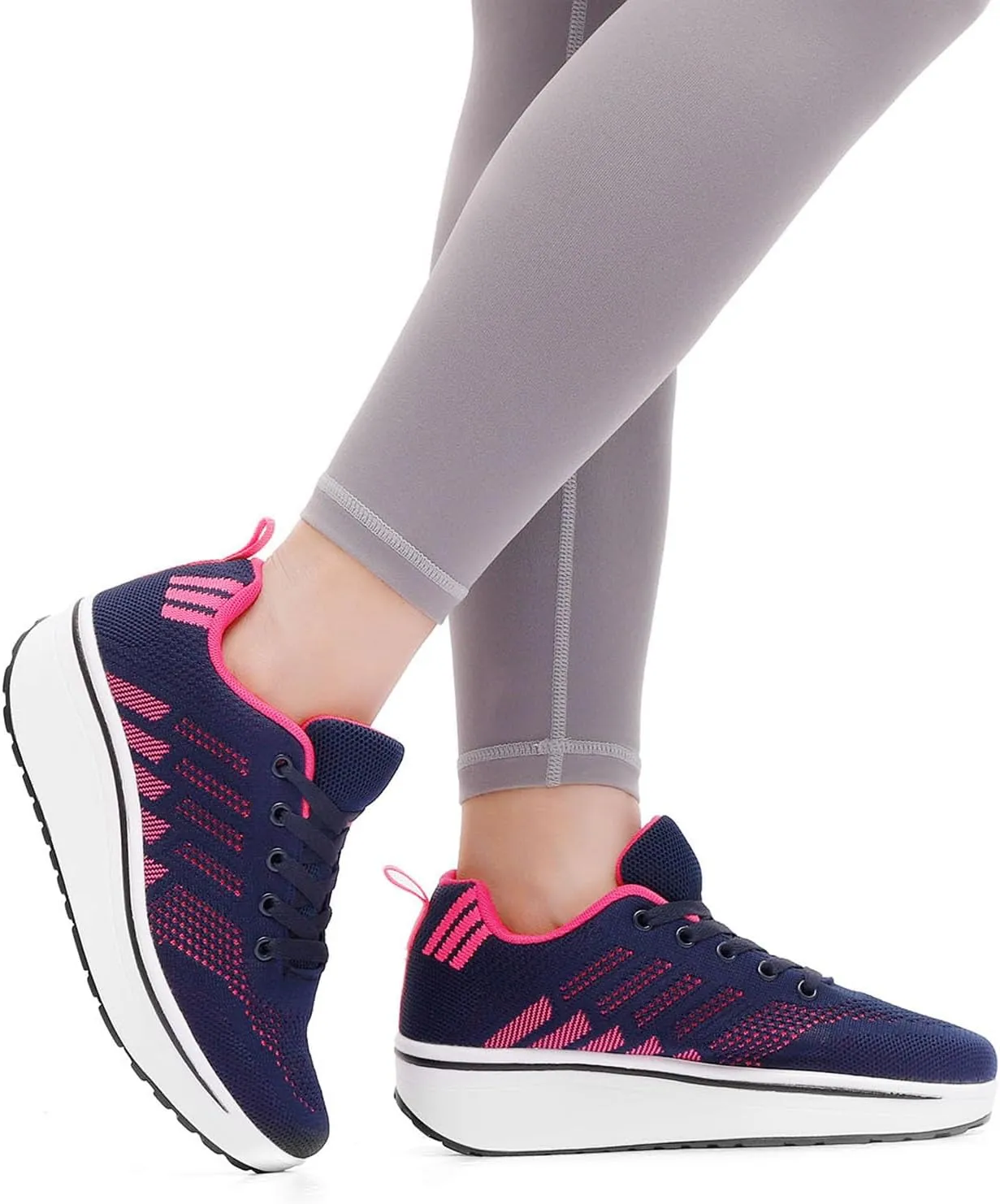 WUIWUIYU Womens Outdoor Casual Wedge Platform Mesh Lace-Up Sport Athletic Rocker Shoes Trainers Sneakers