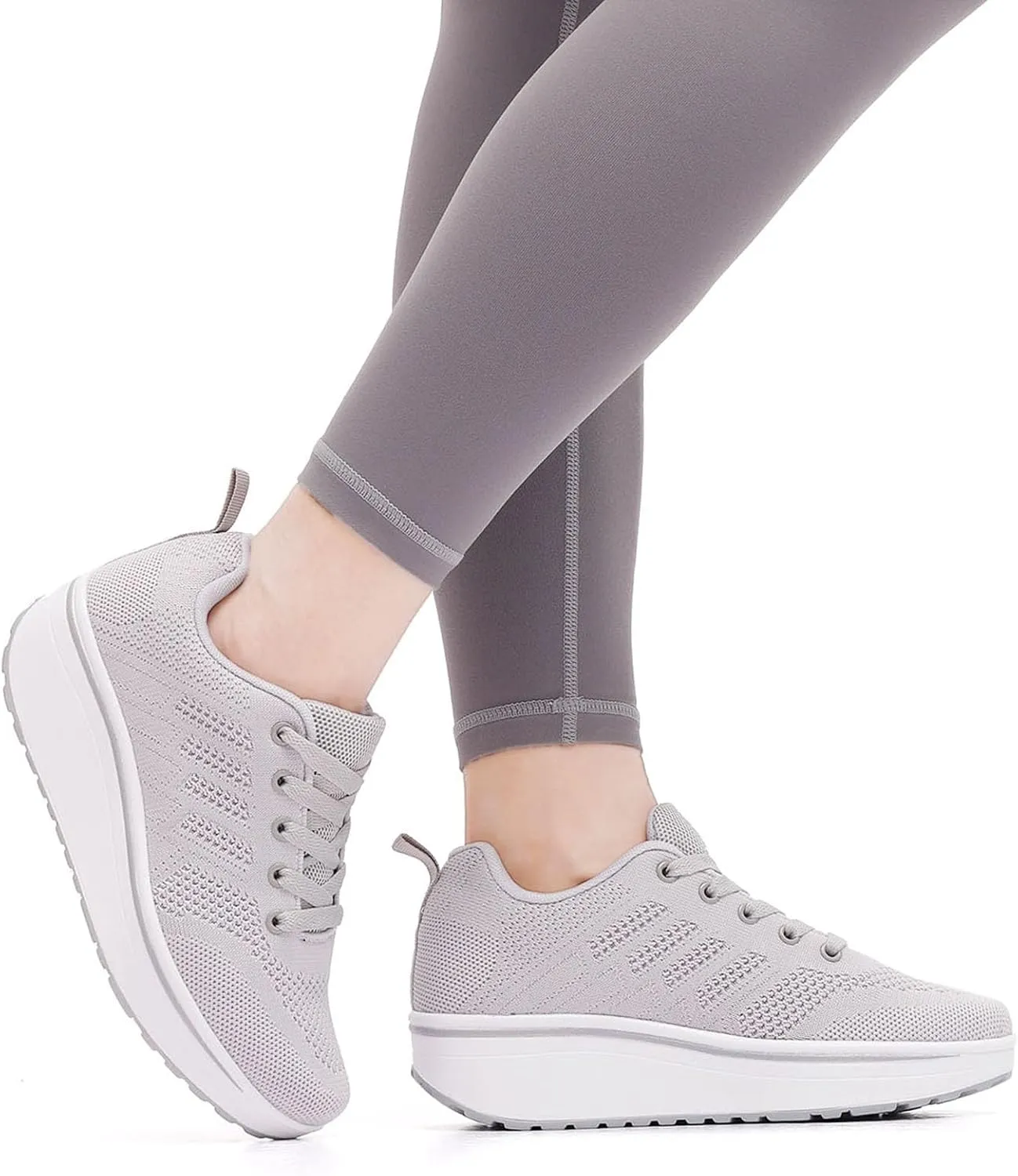 WUIWUIYU Womens Outdoor Casual Wedge Platform Mesh Lace-Up Sport Athletic Rocker Shoes Trainers Sneakers