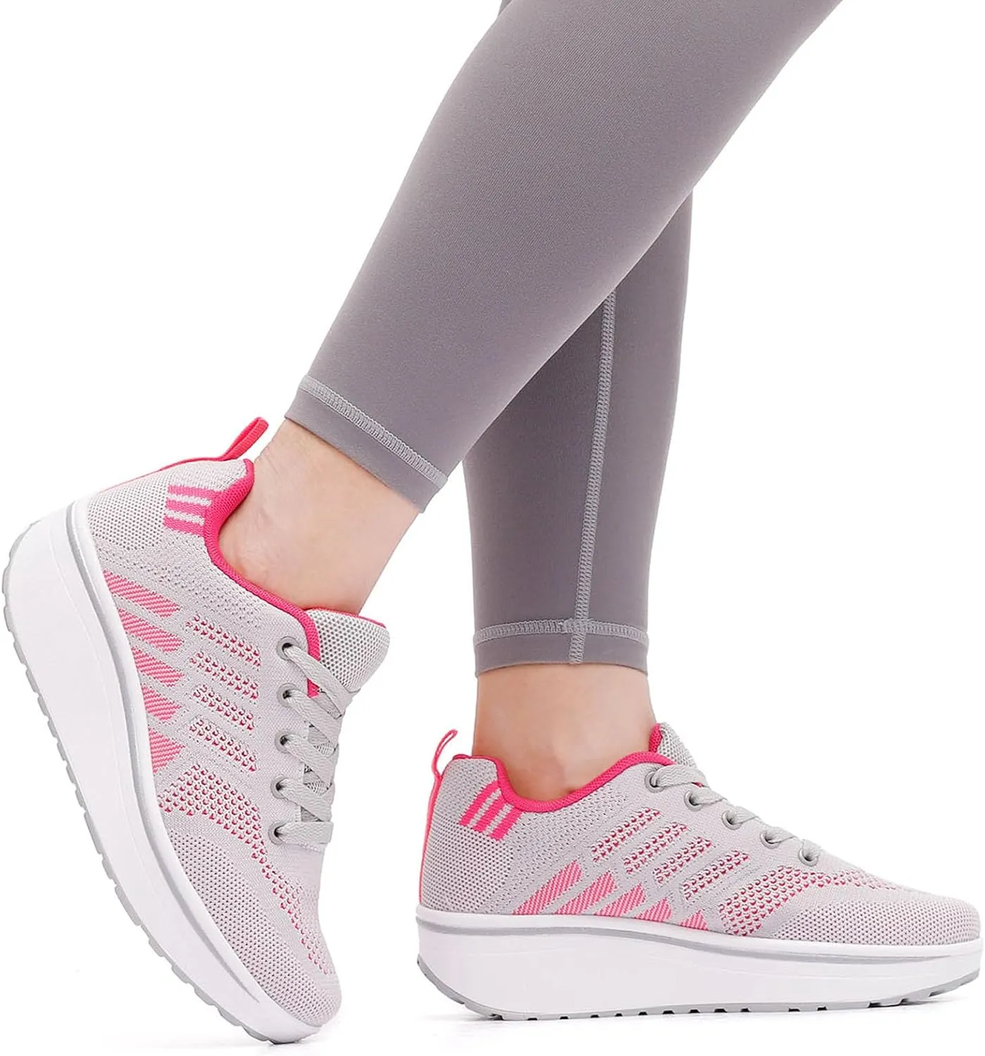 WUIWUIYU Womens Outdoor Casual Wedge Platform Mesh Lace-Up Sport Athletic Rocker Shoes Trainers Sneakers