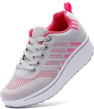 WUIWUIYU Womens Outdoor Casual Wedge Platform Mesh Lace-Up Sport Athletic Rocker Shoes Trainers Sneakers