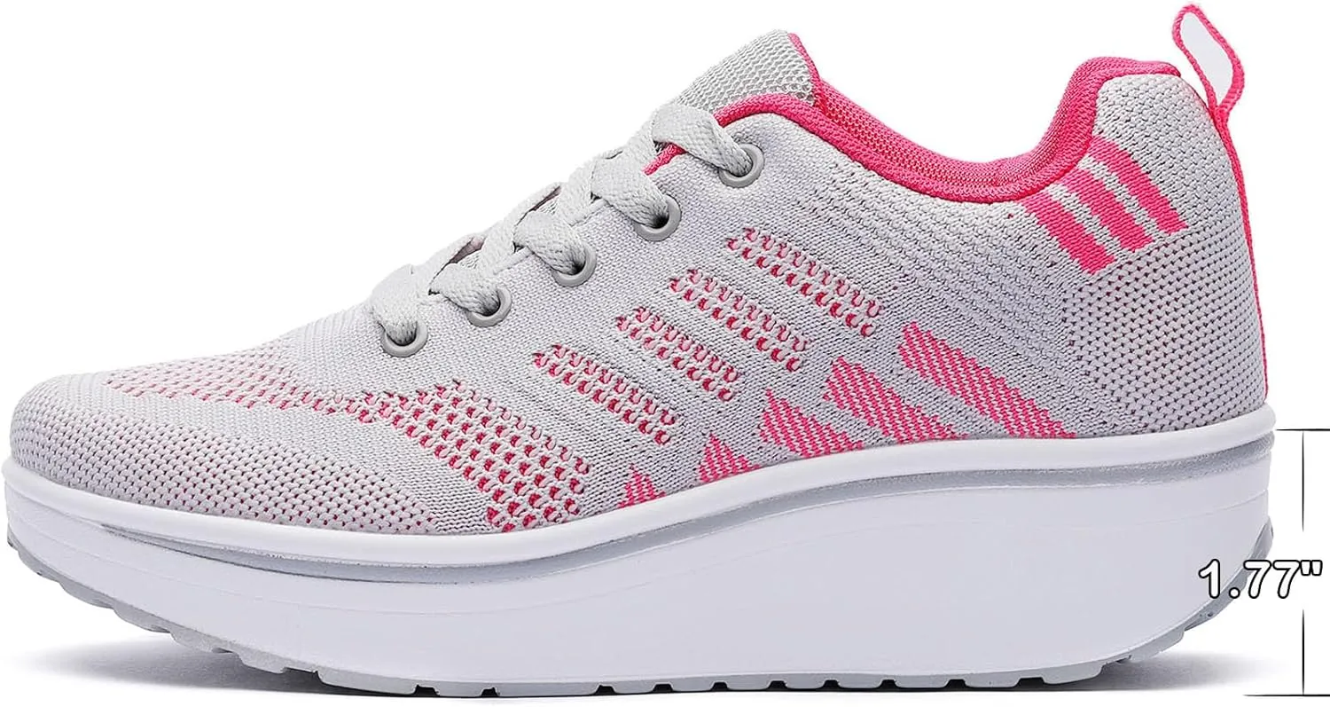 WUIWUIYU Womens Outdoor Casual Wedge Platform Mesh Lace-Up Sport Athletic Rocker Shoes Trainers Sneakers