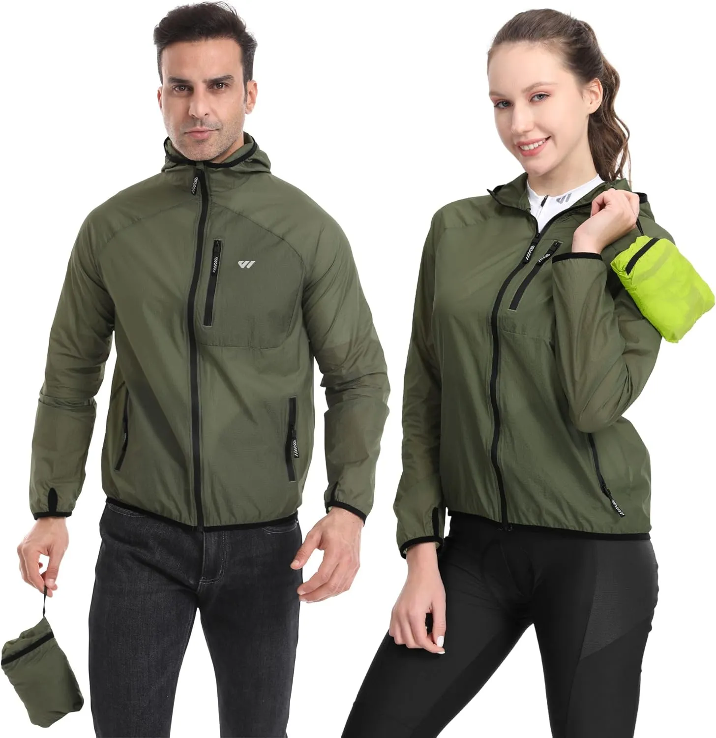 Wulibike Windbreaker Jacket Women Lightweight Rain Jacket Packable Reflective Hooded For Cycling,Hiking Outdoor Sports
