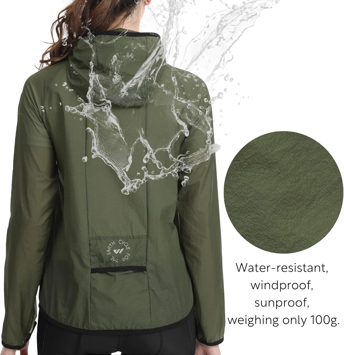 Wulibike Windbreaker Jacket Women Lightweight Rain Jacket Packable Reflective Hooded For Cycling,Hiking Outdoor Sports