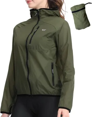 Wulibike Windbreaker Jacket Women Lightweight Rain Jacket Packable Reflective Hooded For Cycling,Hiking Outdoor Sports