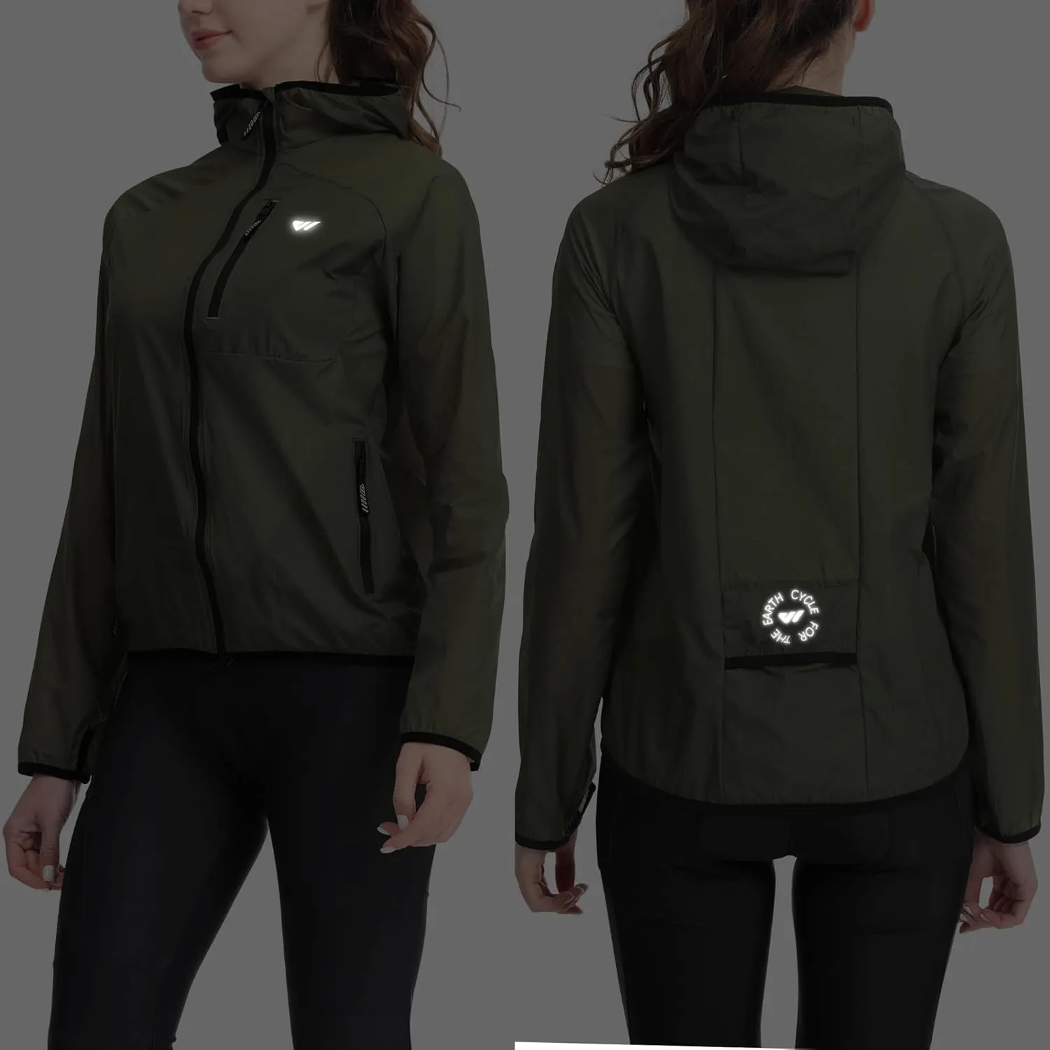 Wulibike Windbreaker Jacket Women Lightweight Rain Jacket Packable Reflective Hooded For Cycling,Hiking Outdoor Sports