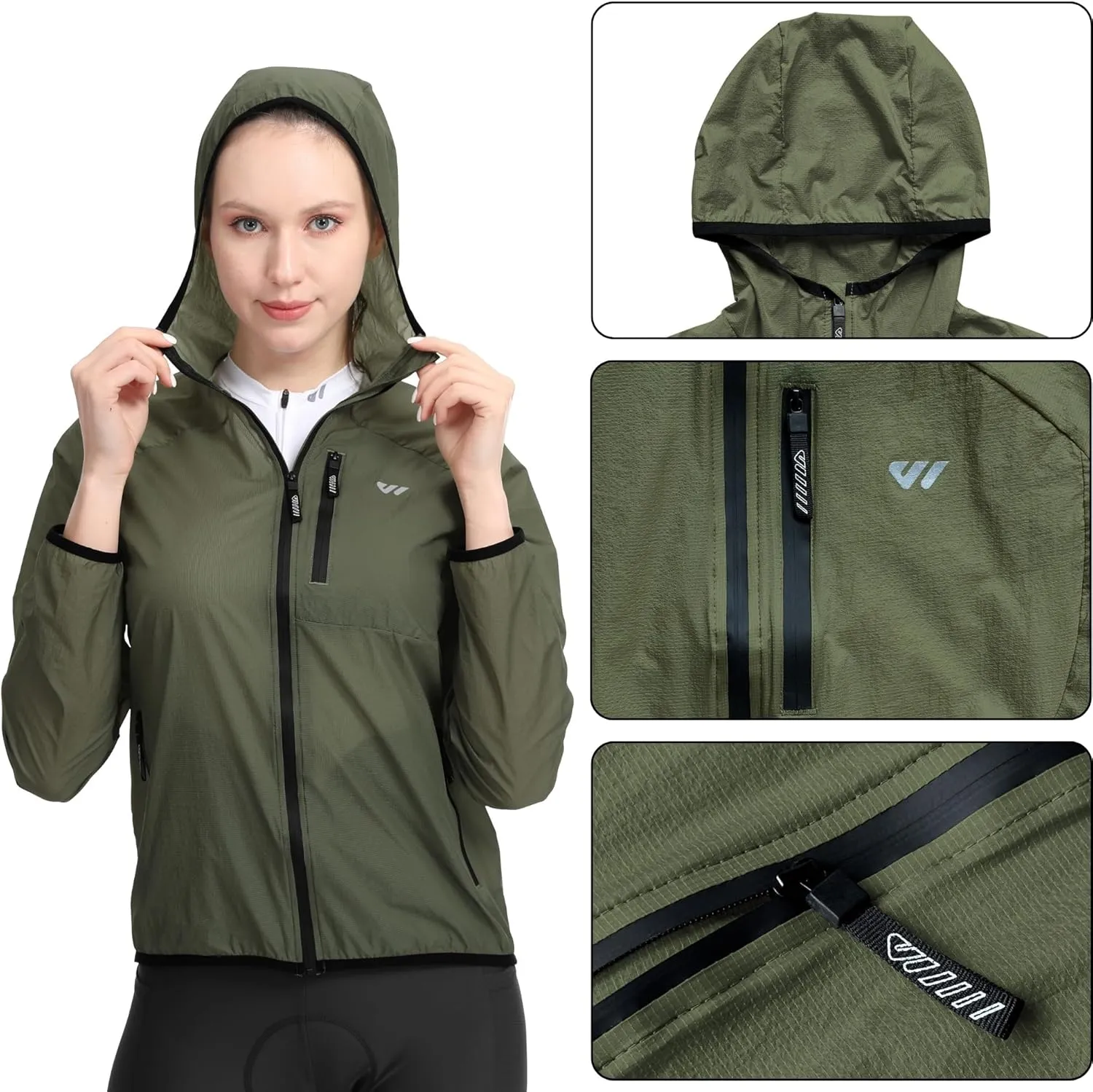 Wulibike Windbreaker Jacket Women Lightweight Rain Jacket Packable Reflective Hooded For Cycling,Hiking Outdoor Sports