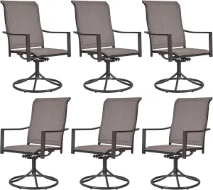 Yaheetech Outdoor Patio Swivel Chairs, Set of 6 Rocker Dining Chairs with Texteline Fabric and Metal Frame for Lawn Deck Backyard, Brown