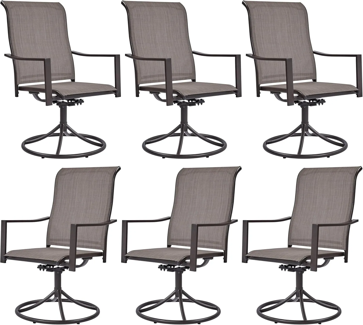 Yaheetech Outdoor Patio Swivel Chairs, Set of 6 Rocker Dining Chairs with Texteline Fabric and Metal Frame for Lawn Deck Backyard, Brown