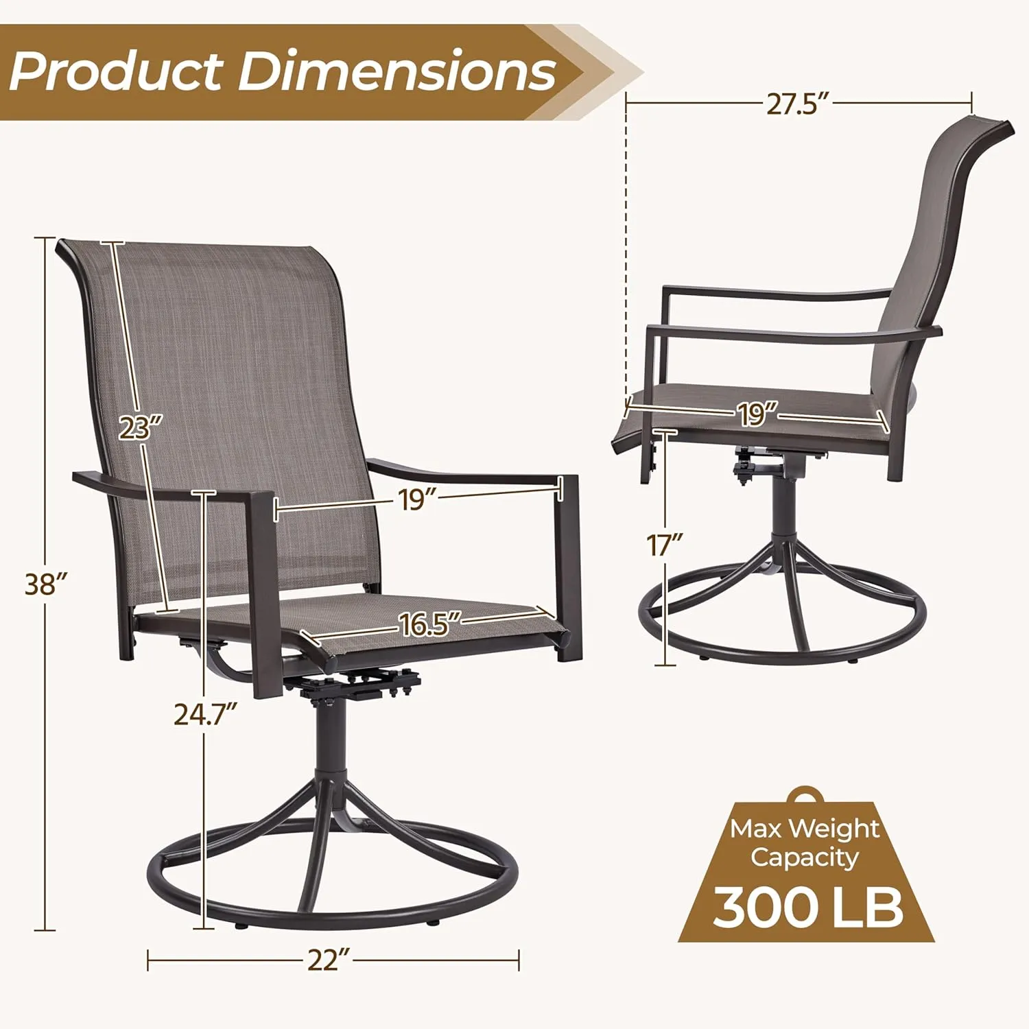 Yaheetech Outdoor Patio Swivel Chairs, Set of 6 Rocker Dining Chairs with Texteline Fabric and Metal Frame for Lawn Deck Backyard, Brown