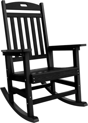 YEFU Outdoor Rocking Chair Oversized,Seat Depth 22",Backrest Height 31",Patio Poly Wide Rocker Chair with 380lbs Weight Capacity,Weather Resistant,for Lawn, Porch, Backyard, Indoor and Garden(Black)