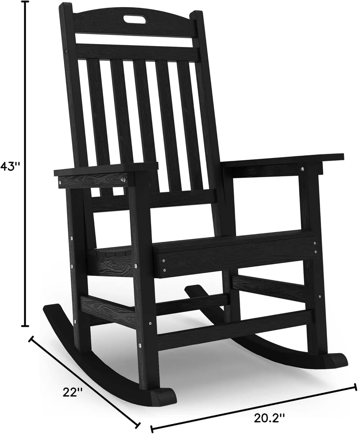 YEFU Outdoor Rocking Chair Oversized,Seat Depth 22",Backrest Height 31",Patio Poly Wide Rocker Chair with 380lbs Weight Capacity,Weather Resistant,for Lawn, Porch, Backyard, Indoor and Garden(Black)
