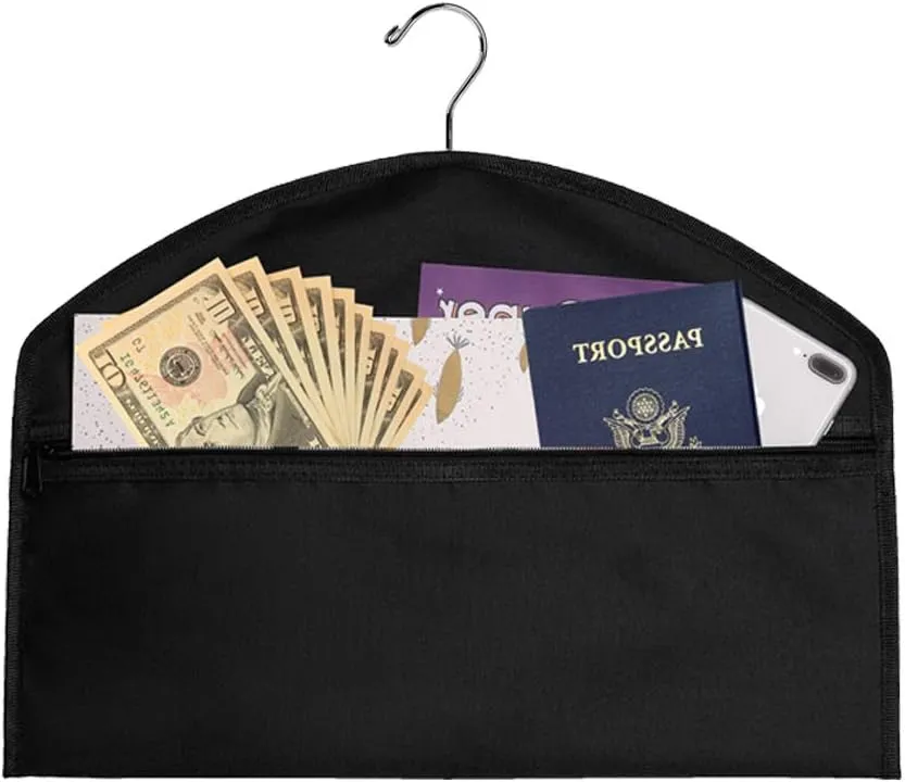 YELAIYEHAO 2 pcs Hanger Diversion Safe Hidden Pocket Safe, Fits Under Hanging Clothes with Pocket to Hide Valuables (middle, black)