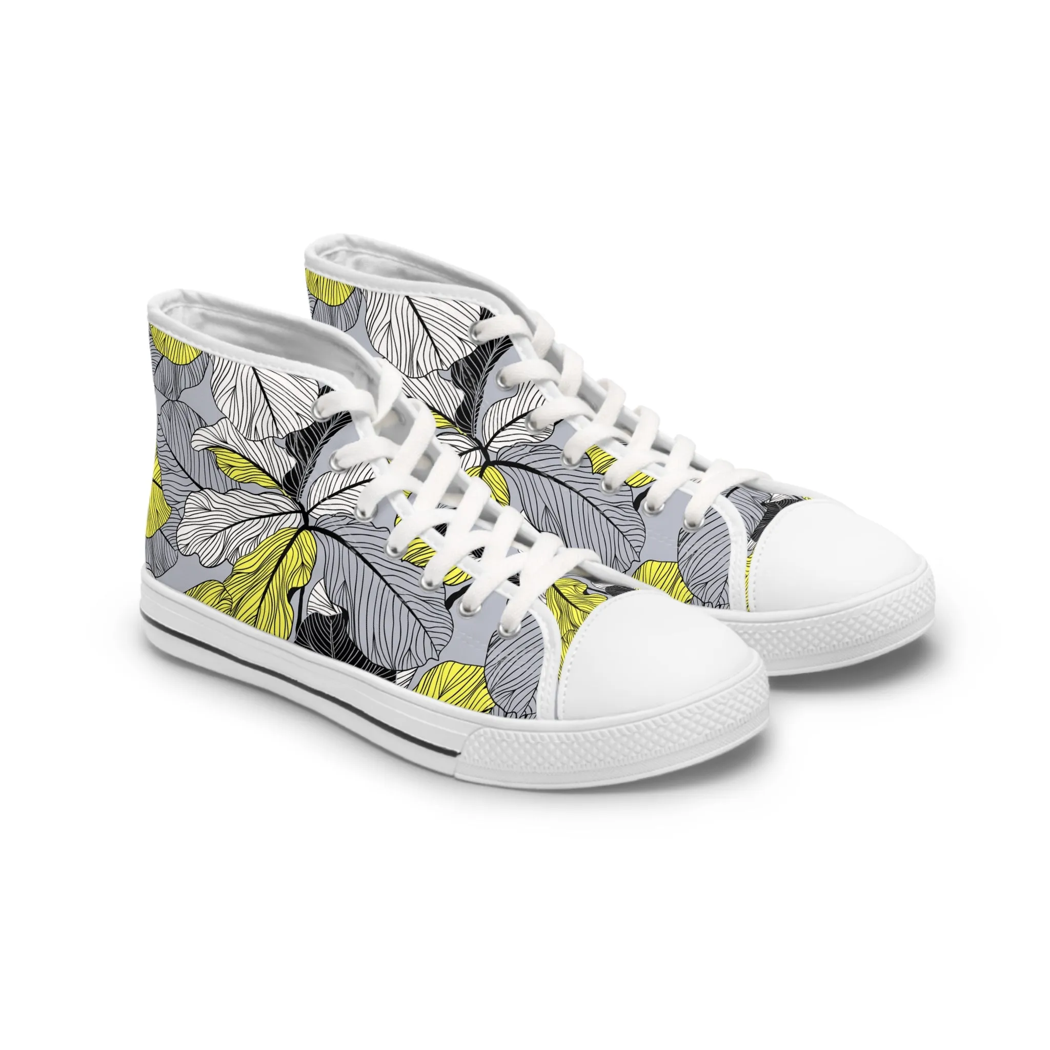 Yellow Floral Pattern Women's High Top Sneakers
