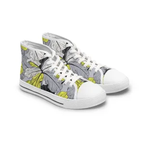 Yellow Floral Pattern Women's High Top Sneakers