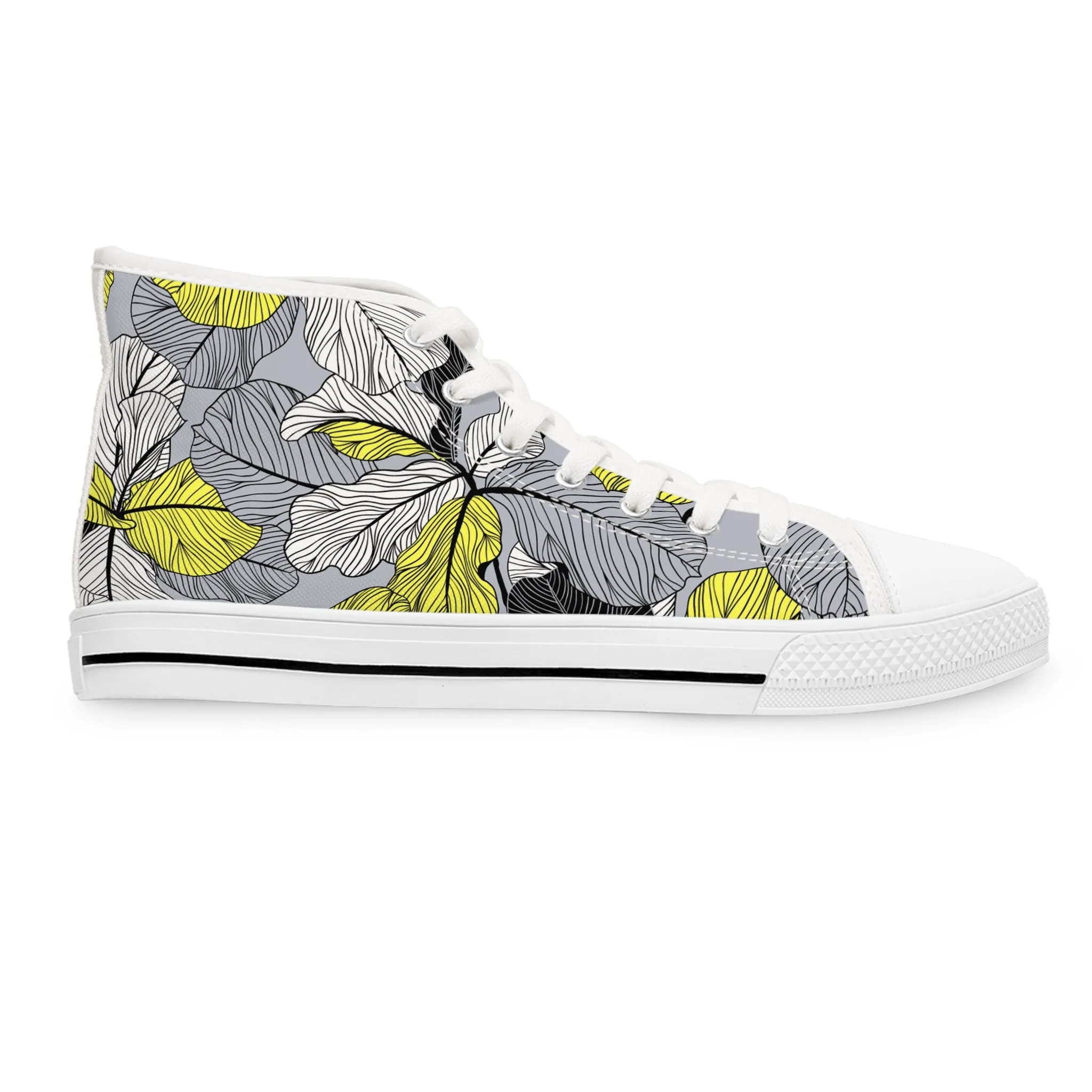 Yellow Floral Pattern Women's High Top Sneakers