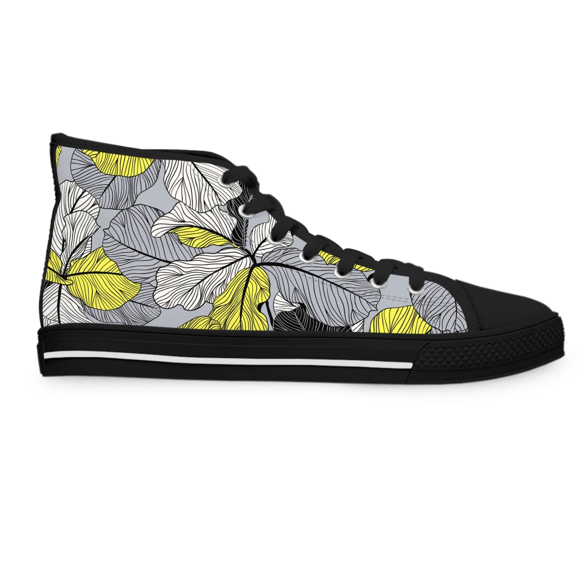 Yellow Floral Pattern Women's High Top Sneakers