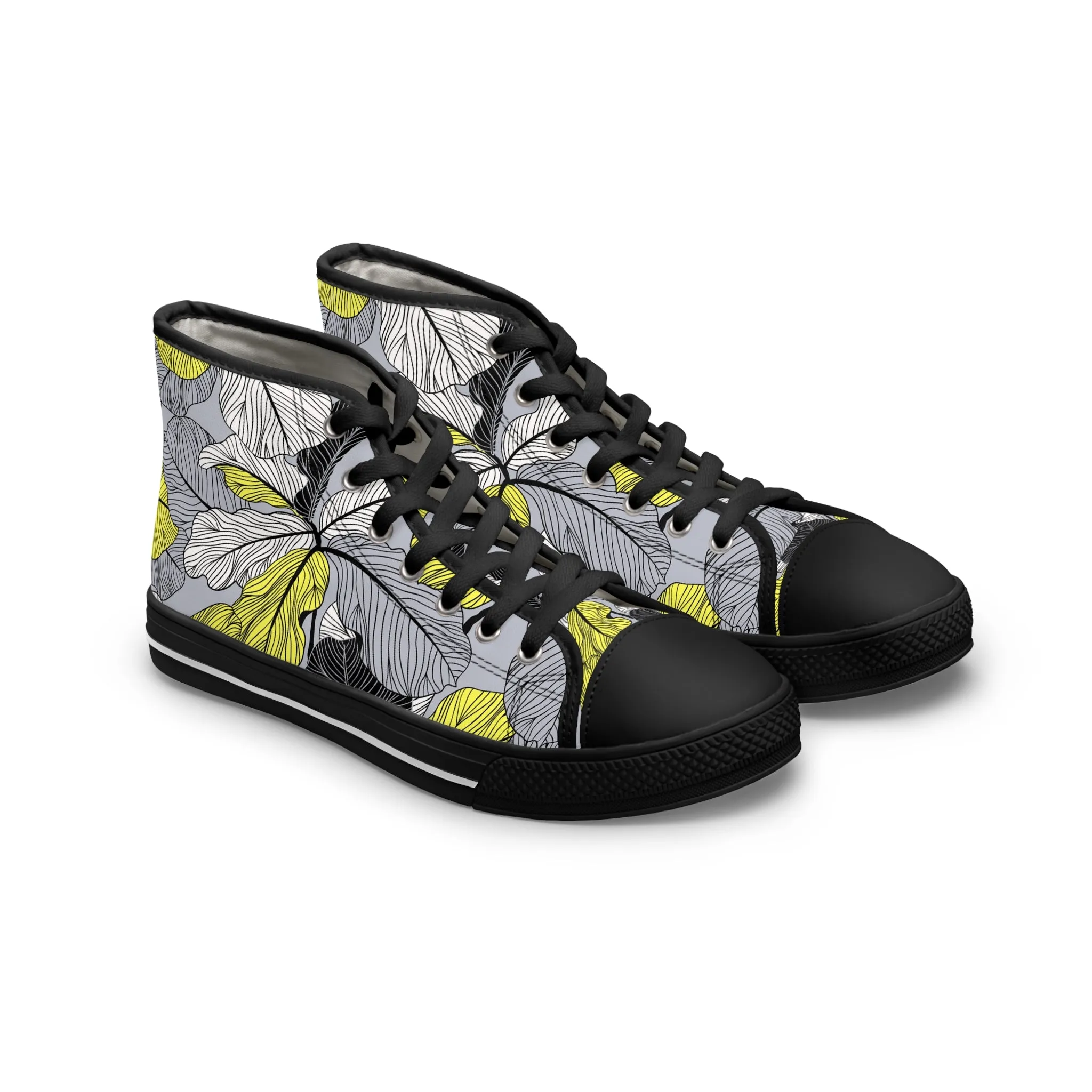 Yellow Floral Pattern Women's High Top Sneakers