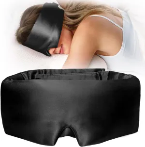 YFONG Silk Eye Mask for Sleeping Women & Men for Total Blackout, 100% Pure Mulberry Silk Sleep Mask, 22 Momme 6a Fibers - Blindfold Sleep Mask Side Sleeper Eye Cover with Adjustable Band (Black)